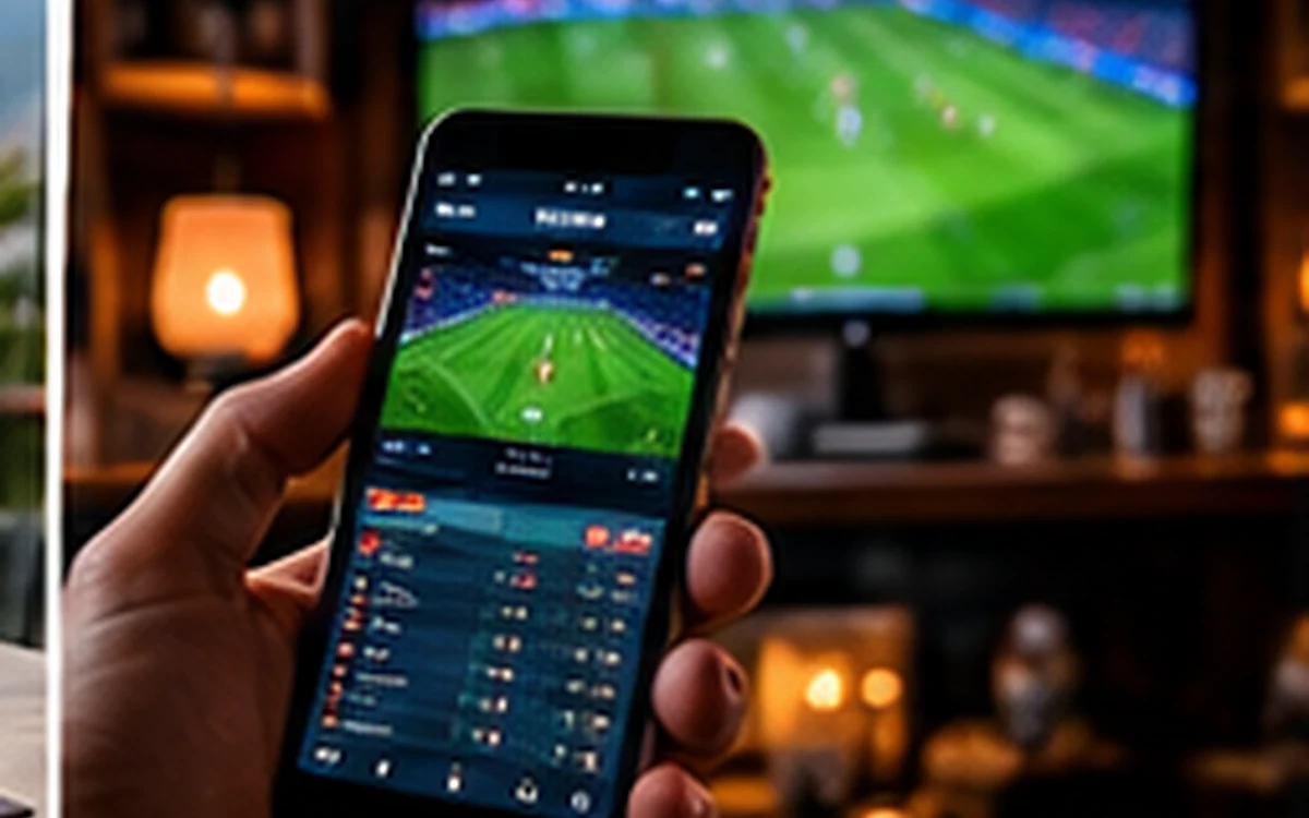 Illustrative smartphone in a sports-viewing setting