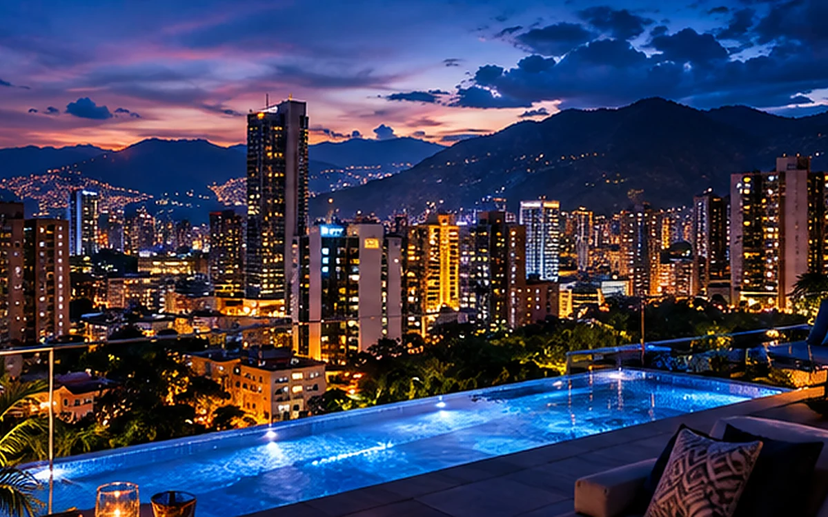 Medellín city skyline at dusk
