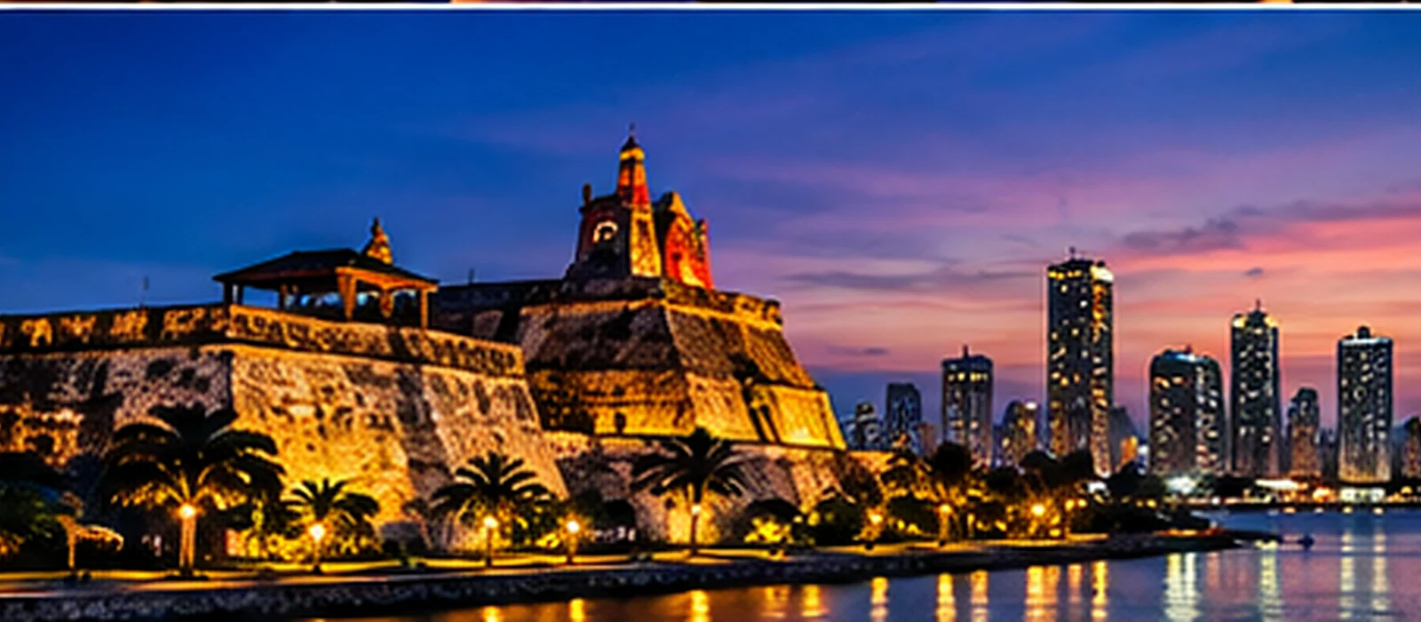 Colombian coastal city at night